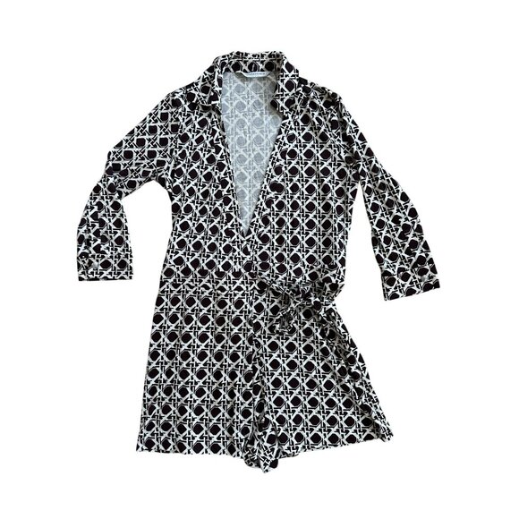DVF DIANE VON FURSTENBERG Brown Basket Weave Print Wrap Romper Size 6 - Picture 5 of 13